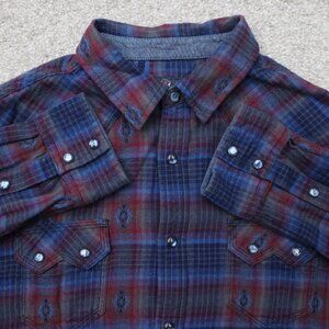 Moonshine by Brad Paisley Shirt Mens Medium Blue/Red Plaid Pearl Snap Cotton L/S